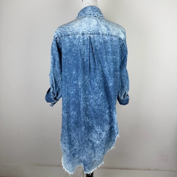 Thrill Jeans Distressed Denim Shirt Tunic Blue Acid Wash Size 1X - Picture 4 of 8